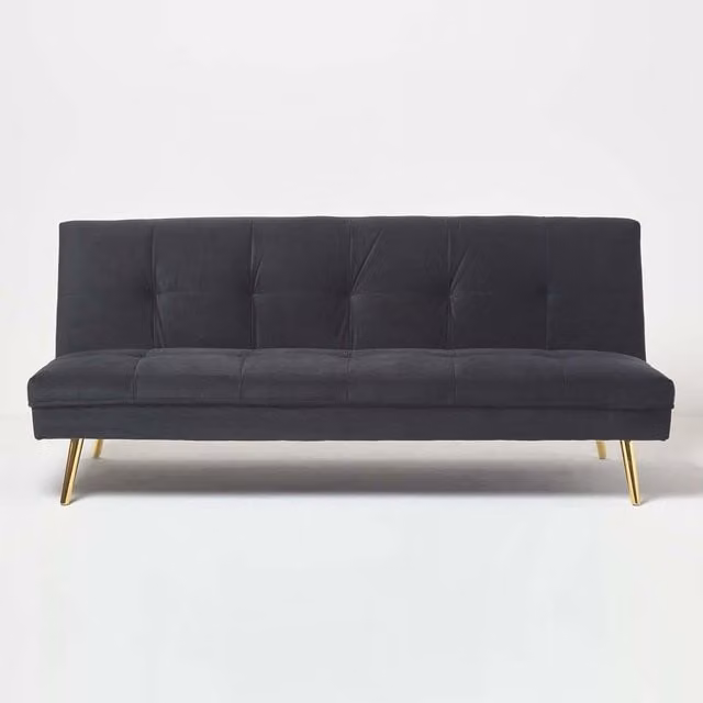 Homescapes Laurie Black Velvet 3 Seater Click-Clack Sofa Bed
