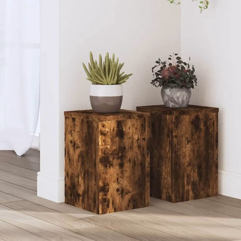 Berkfield Home Set of 2 Modern Square Plant Stands in Smoked Oak Brown, W/D/H: 20 x 20 x 30 cm – 2