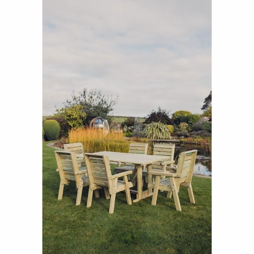 Churnet Valley Garden Furniture Ltd Clover 6 Seater Rectangular Table and Chair Set in Brown Treated Hardwood – 2