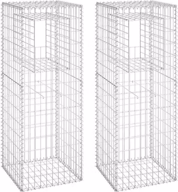 Berkfield Home Silver Steel Gabion Basket Posts, 2 Pack, W/D/H: 50 x 50 x 140 cm – 1