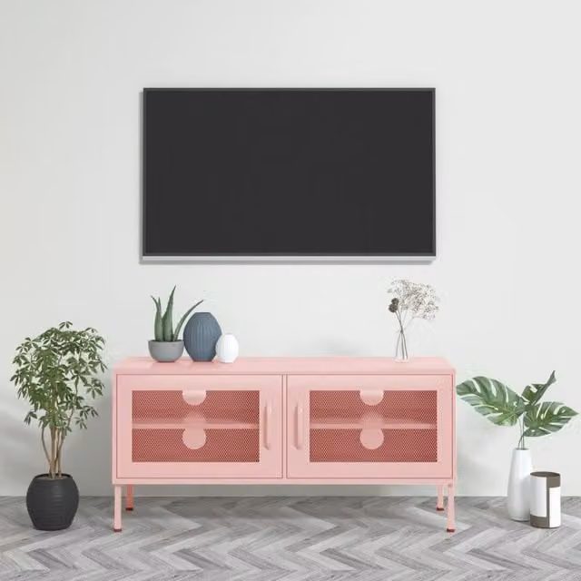 Berkfield Home Modern Pink Metal TV Cabinet W/D/H: 105 x 35 x 50 cm – 1