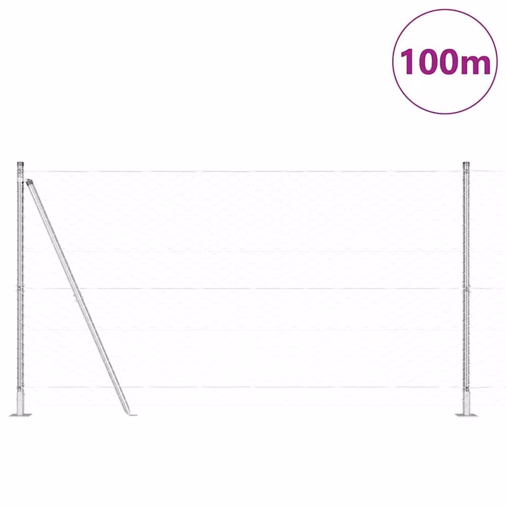 Berkfield Home Silver Galvanised Steel Hexagon Fence, Height: 160 cm, Length: 100 m – 2