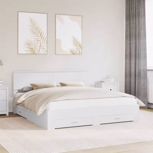 Berkfield Home White Bed Frame with Headboard in Engineered Wood, W/D/H: 180 x 200 cm