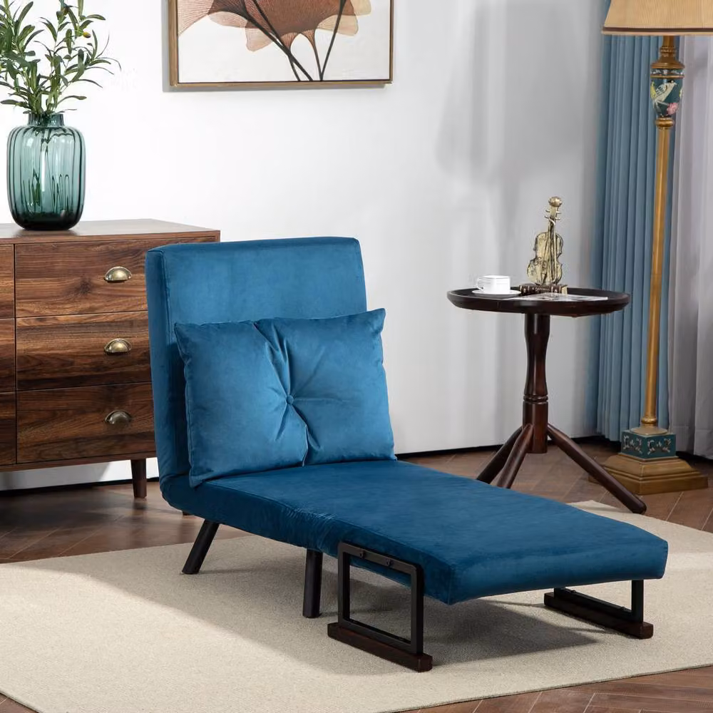 STILVORA Blue Velvet Click-Clack Chair Bed with Armrests – 2