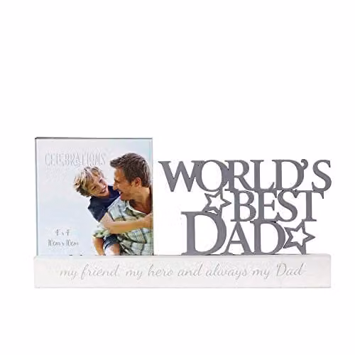 Widdop Worlds Best Dad Decorative Single Photo Frame, Grey and White, 4 x 4 in