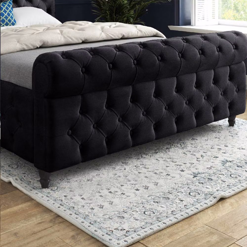 Casani Steeton Sleigh Upholstered Designer Bed Frame in Black Velvet, W/D/H: 90 x 190 x 119 cm – 5