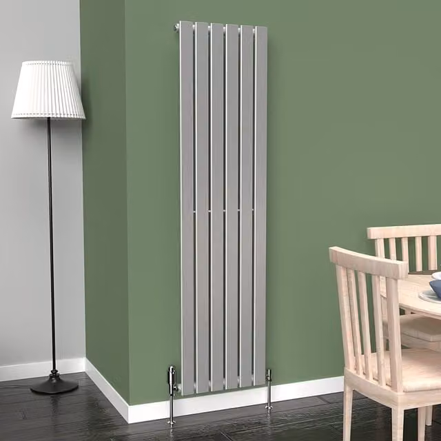 Lux Heat Single Vertical Steel Radiator in Metallic Silver, H: 160 cm, W: 42 cm