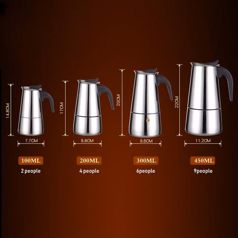 Living and Home Silver Italian Moka Pot Stovetop Espresso Maker, 100ml and 200ml – 4
