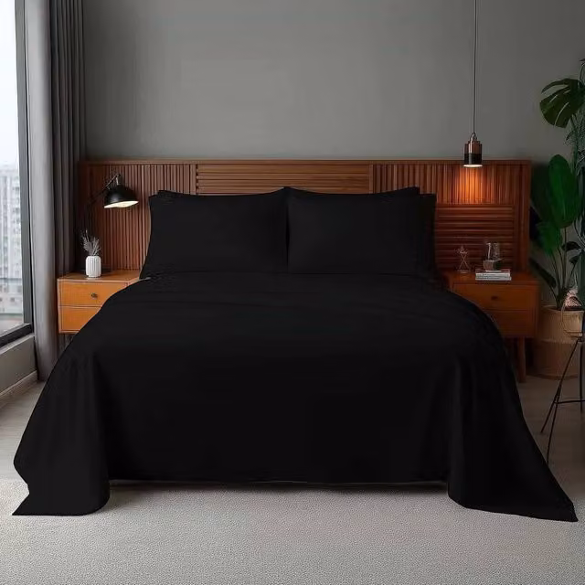 Snug City Black Microfibre Soft Touch Plain Dyed Flat Sheet, W: 180 cm, D: 200 cm – 1