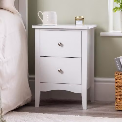 Christow Modern 2 Drawer Slim Bedside Table and Storage Cabinet in White