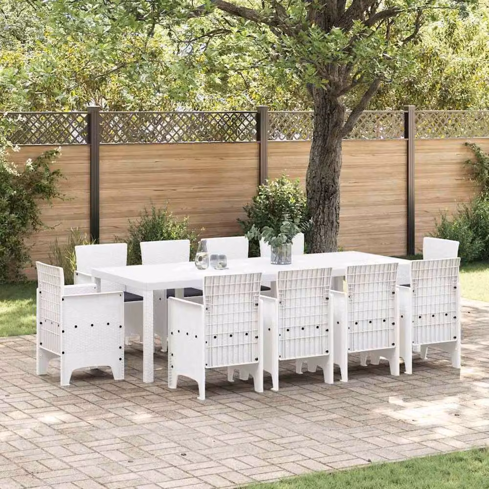 Berkfield Home 11 Piece White Poly Rattan Garden Dining Set with Cushions – 2