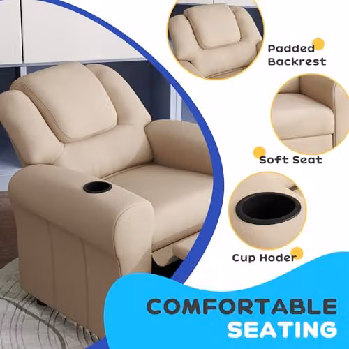 HOMCOM Kids Recliner Chair with Adjustable Backrest and Footrest in Beige – 2