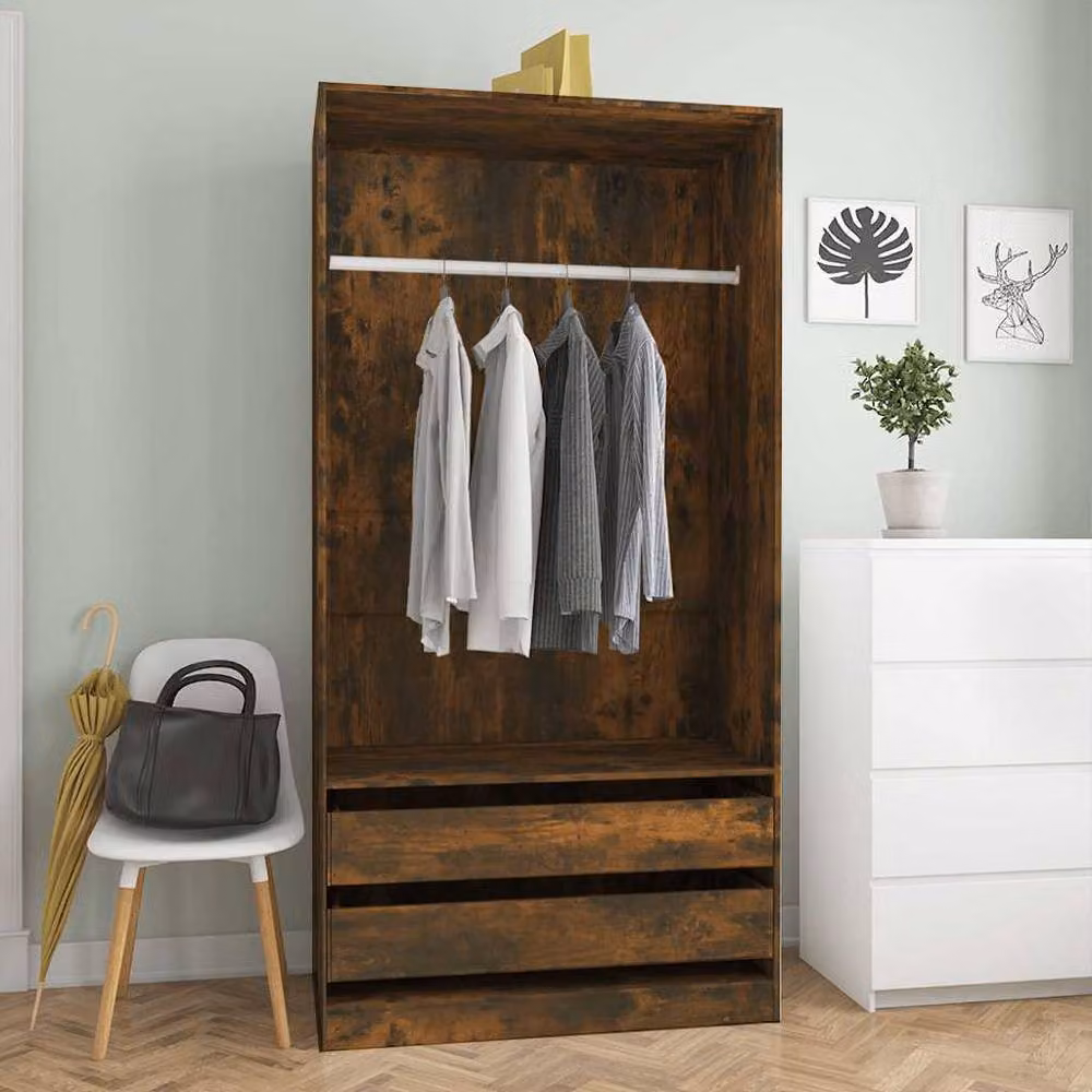 Berkfield Home Smoked Oak Wardrobe in Brown, W/D/H: 100 x 50 x 200 cm – 2