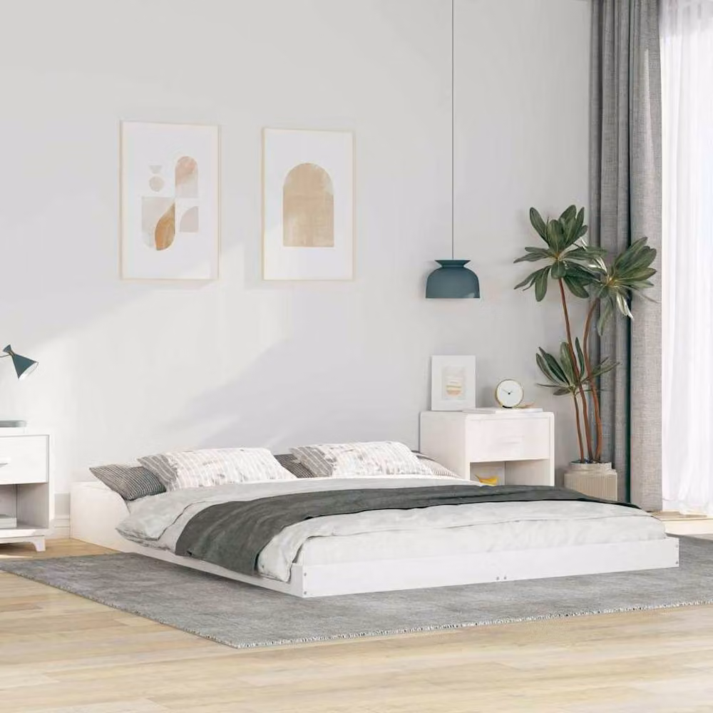 Berkfield Home White Solid Pine Wood Bed W/D/H: 150 x 200 cm – 2
