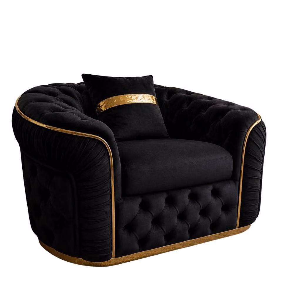 Stratus Interiors Ambassador Chesterfield Sofa in Black Plush Velvet with Gold Trim – 2