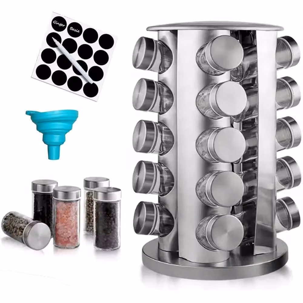 EONLION 20 Jar Revolving Spice Rack in Silver, Height: 100 cm – 4