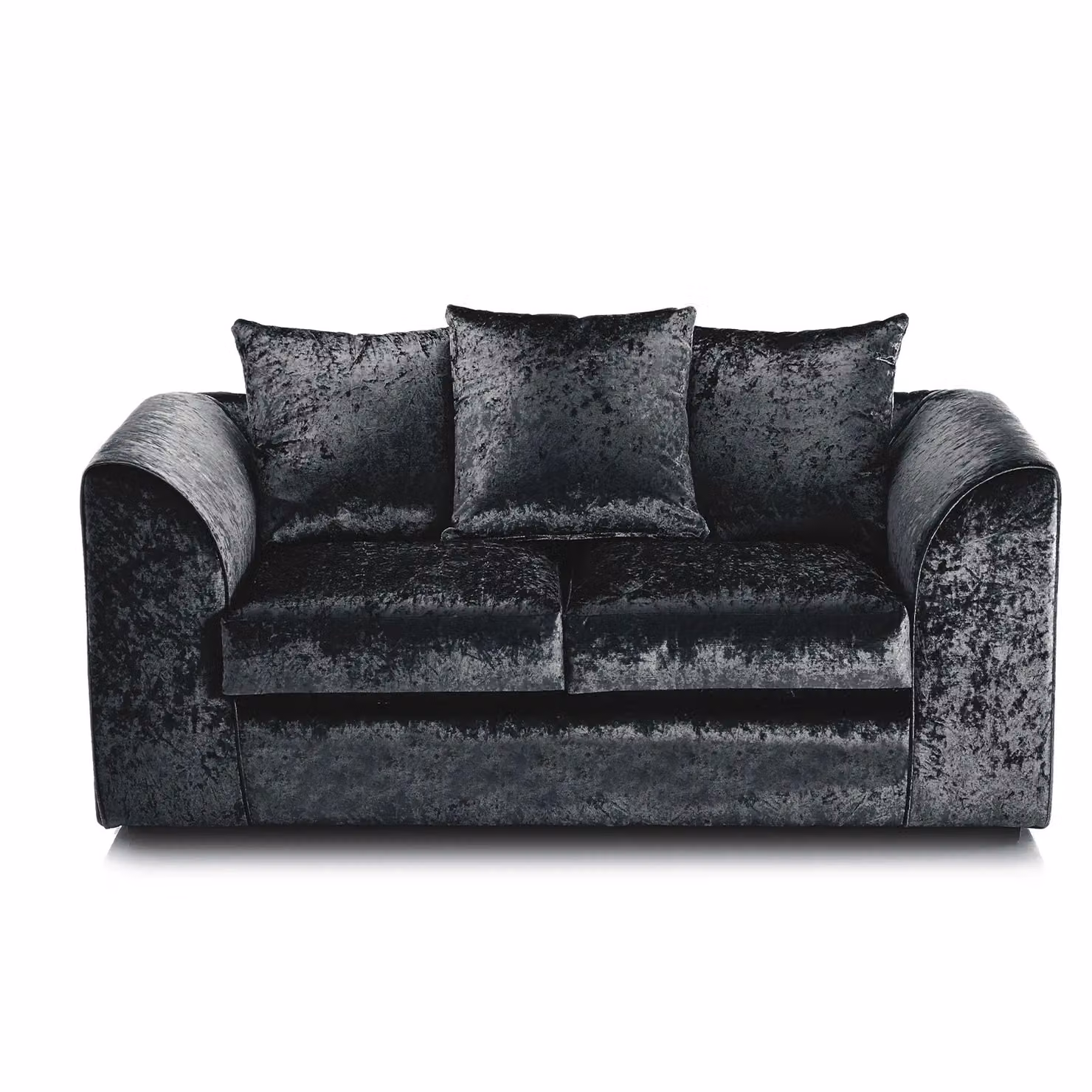 Furnishings For Less UK 3 Piece Crystal Crushed Velvet Sofa Suite in Black, including 3 Seater Sofa, 2 Seater Sofa and Armchair with Scatter Cushions – 2
