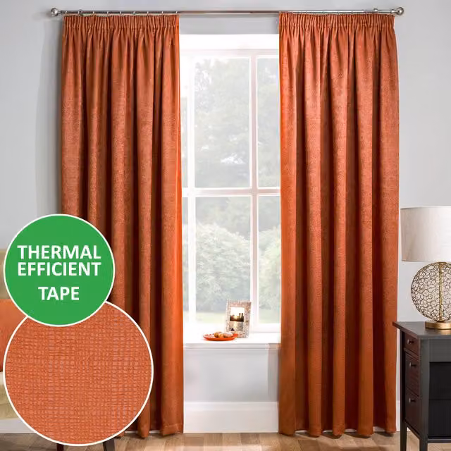 Enhanced Living Plain Thermal Orange Dim Out Curtains, W: 168 cm, H: 183 cm – 1