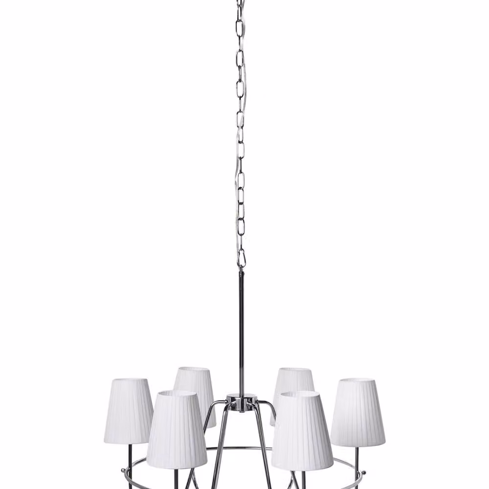 Wyld and Coco Six-Light Suspended Pendant Chandelier in Chrome and Silver with Fabric Shades – 2