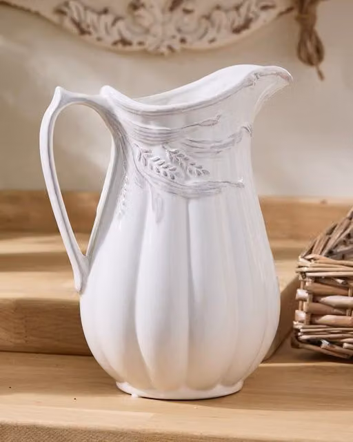 Dibor Traditional White Ceramic Flower Jug Pitcher for Tabletop Decor – 1