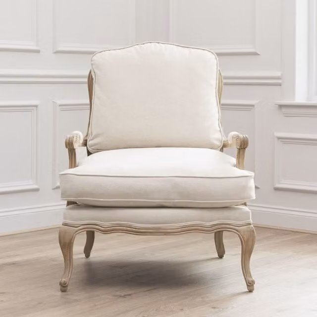 Voyage Maison Florence Country Chair in Walnut with Natural Linen Fabric in Stone and Beige
