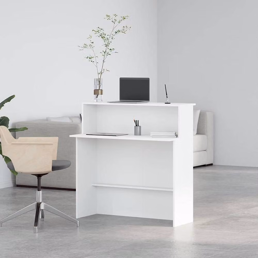 Berkfield Home White Modern Reception Desk W/D/H: 100 x 50 x 103.5 cm – 2