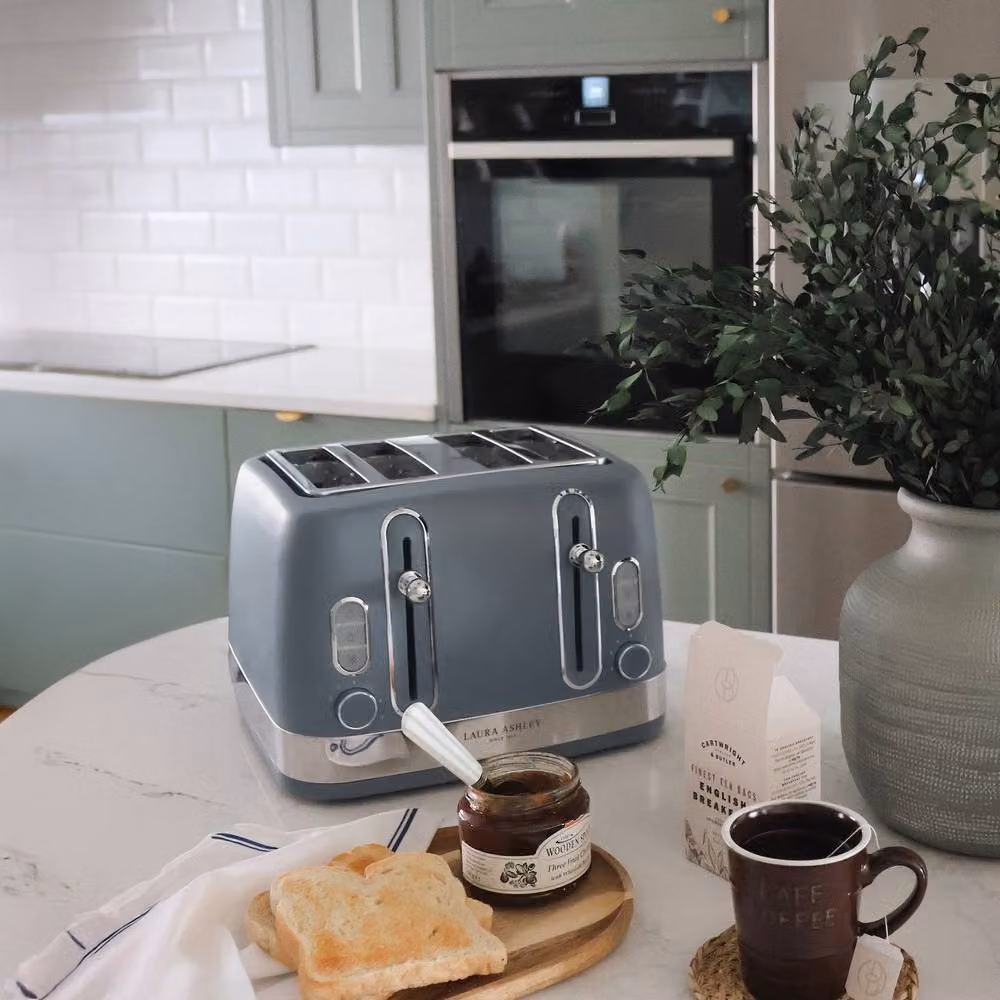 Laura Ashley 4 Slice Stainless Steel Toaster in Blue or Grey – 4