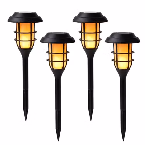Gardenwize Pack of 4 Solar Flaming LED Stake Lights in Black – 5