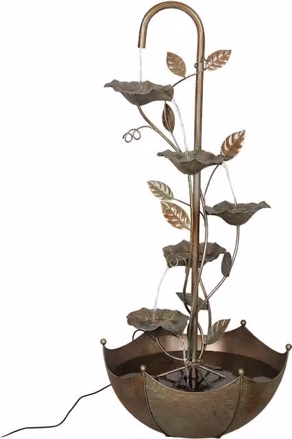 Primrose Enchanted Zinc Umbrella Cascade Water Feature, Brown, Height: 96 cm