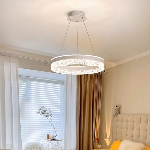 Ring Crystal LED Pendant Ceiling Light in Clear White with Height Adjustment