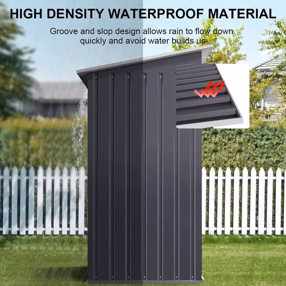 FLAVORA Grey Metal Pent Garden Storage Shed with Double Doors – 2
