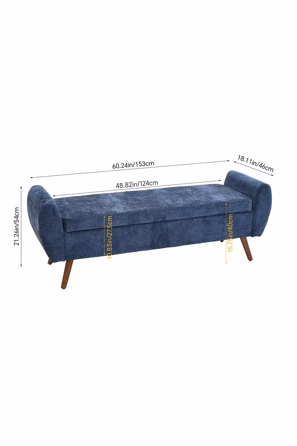 Living and Home Mid-Century Modern Upholstered Storage Bench in Blue with Walnut Wood Frame – 2