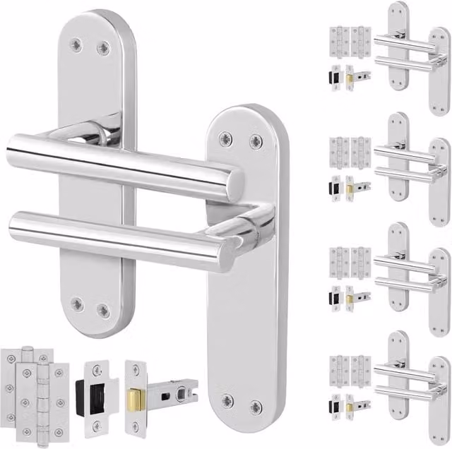 AFIT Chrome T-Bar Handle Latch and Hinges Backplate Set in Silver, 5 Pairs, 150 x 150 mm – 1