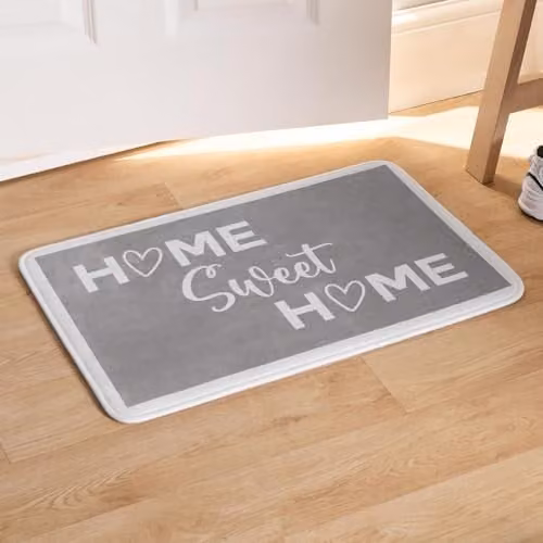 OHS Home Sweet Home Non-Slip Washable Door Mat, Grey with White Border, W: 60 cm, D: 40 cm