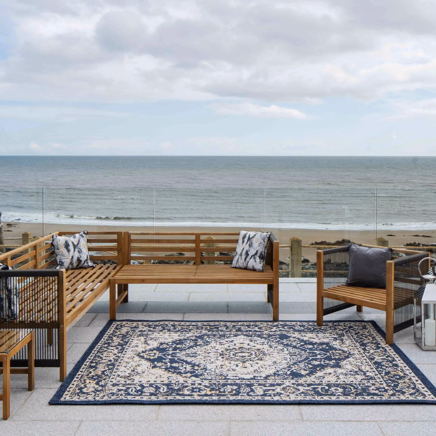 Kukoon Blue Oriental Ornament Outdoor Area Rug, W/D/H: 60 x 240 cm – 3