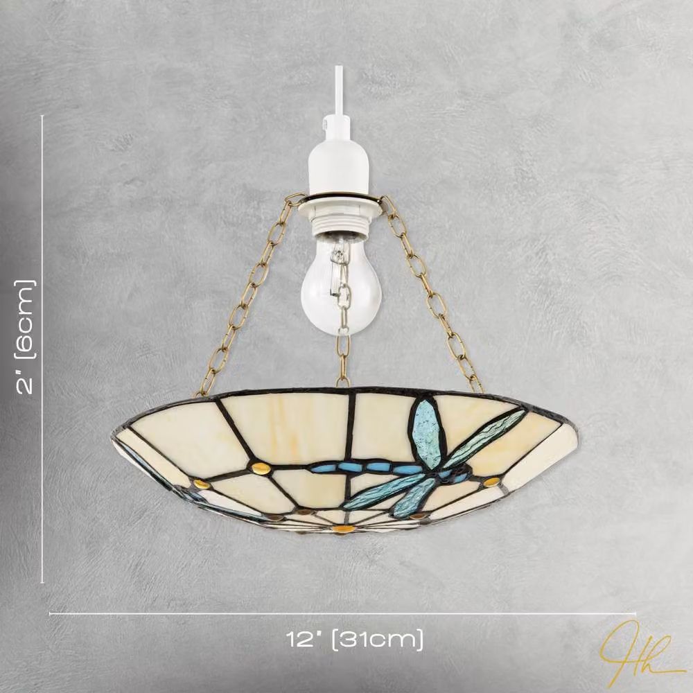 Happy Homewares Art Nouveau Dragonfly Tiffany Glass Pendant Shade in Blue, Green and Multicolour – 3