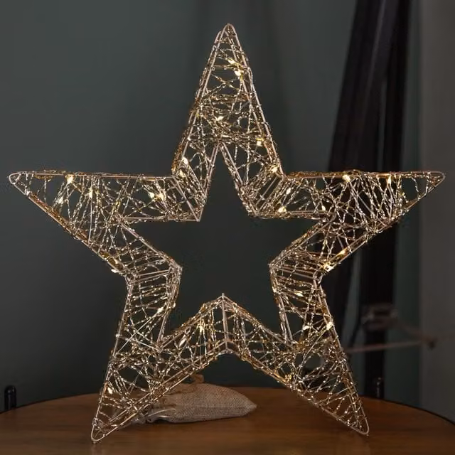 Samuel Alexander Gold Weave Star Tabletop Decoration with Warm White LEDs, Height: 38 cm