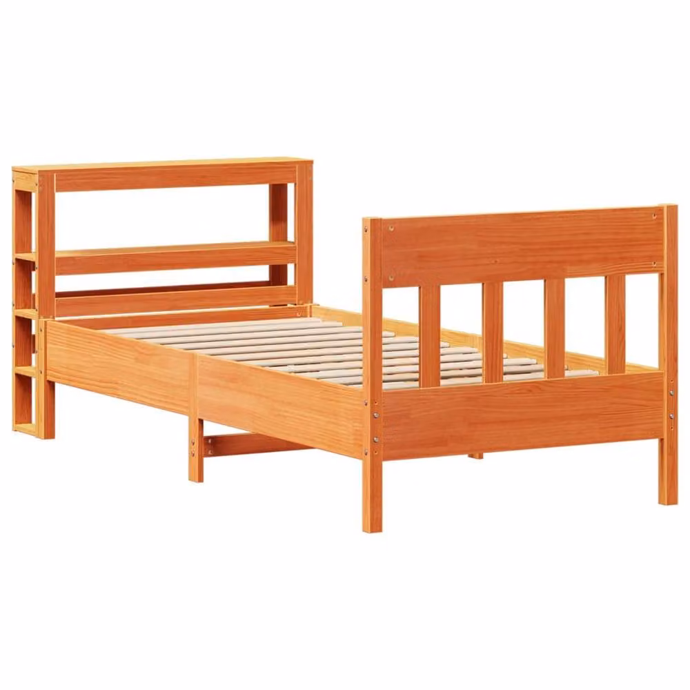 Berkfield Home Small Single Solid Wood Pine Bed Frame in Waxed Brown – 3