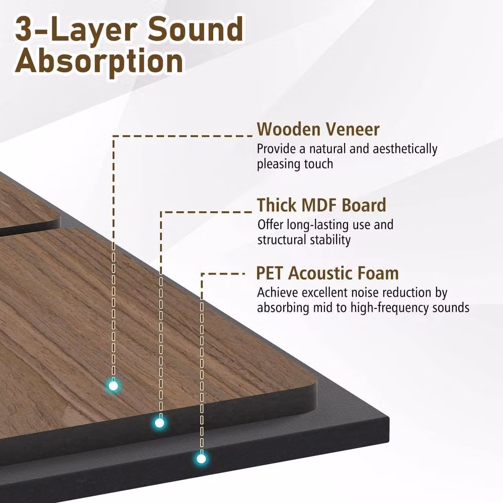 Gymax 4 Pack of 9 Square Wooden Sound Absorbing Acoustic Panels, Wood Look, W: 62 cm, H: 62 cm, in Brown and Beige – 5