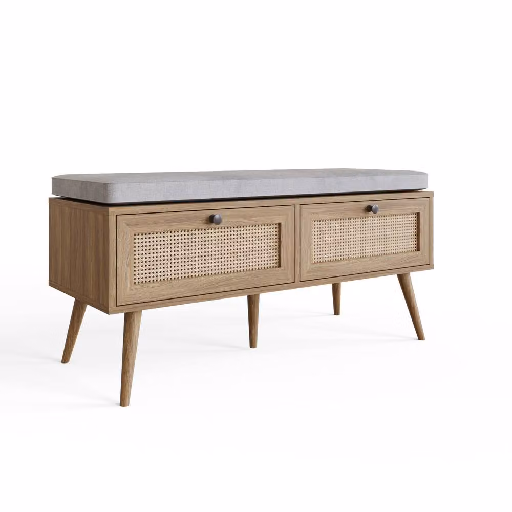 GFW Noor Rattan 2 Drawer Shoe Cabinet in Brown Light Oak – 2