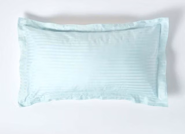 Homescapes Blue Egyptian Cotton King Size Oxford Pillowcase with Satin Stripe and 330 Thread Count