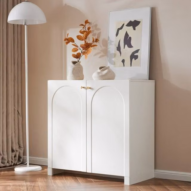 Merax White Arched 2-Door Sideboard Storage Cabinet with Gold Metal Handles, W/D/H: 80 x 40 x 80 cm