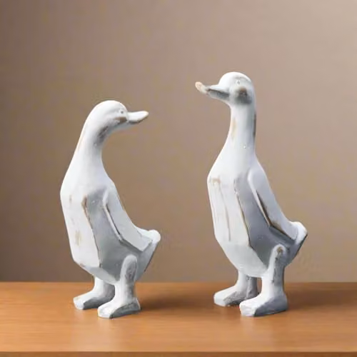 Gift Company Set of Four Whitewashed Wooden Duck Tabletop Decorations, White, Rustic Spring Style
