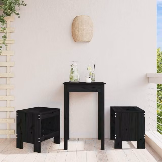 Berkfield Home Set of 2 Black Rustic Garden Stools in Solid Pine Wood, W/D/H: 40 x 36 x 45 cm