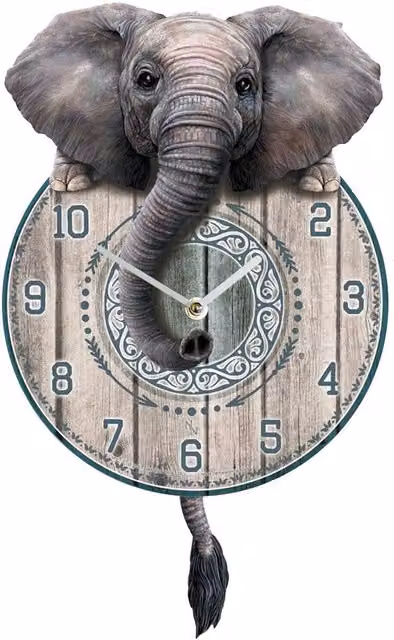 Nemesis Now Trunkin' Tickin' Elephant Pendulum Wall Clock in Petrol, Grey and Multicolour, Height: 32 cm