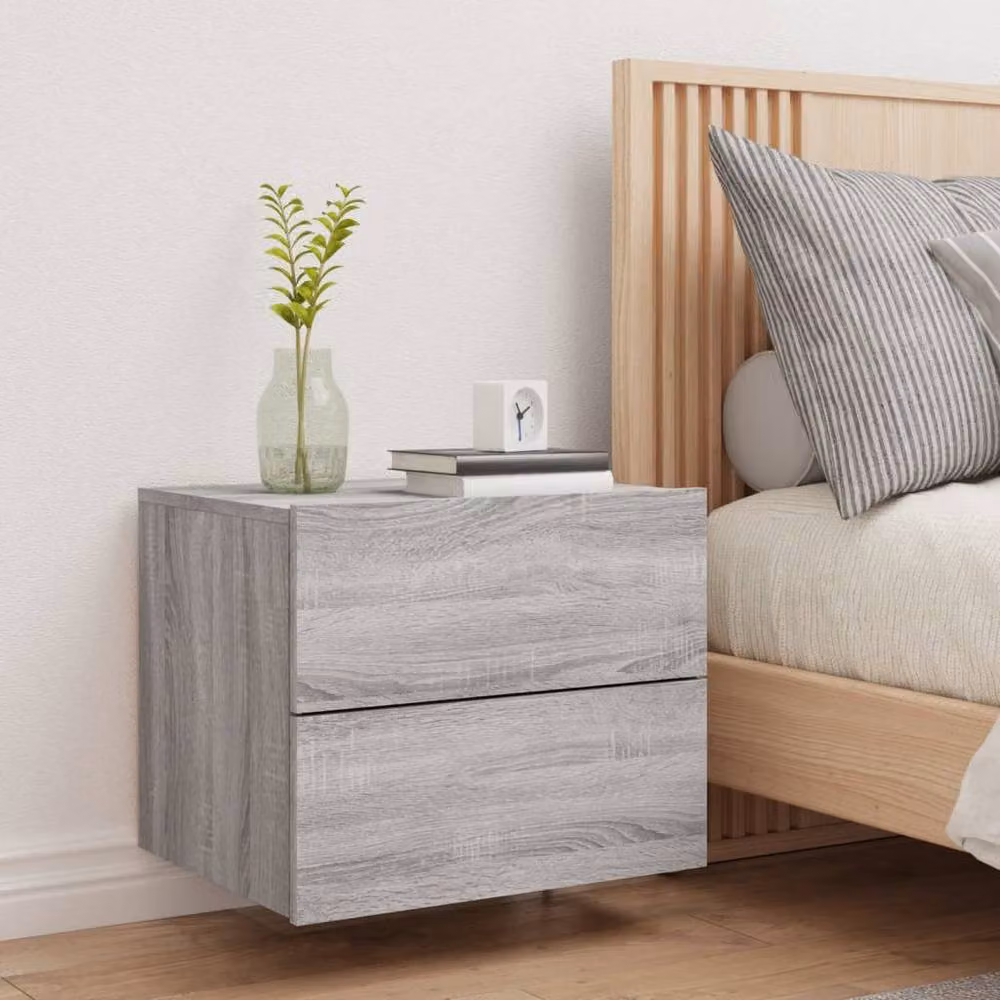 Berkfield Home Wall-mounted Bedside Cabinet with Integrated LED Lights in Grey Sonoma – 3