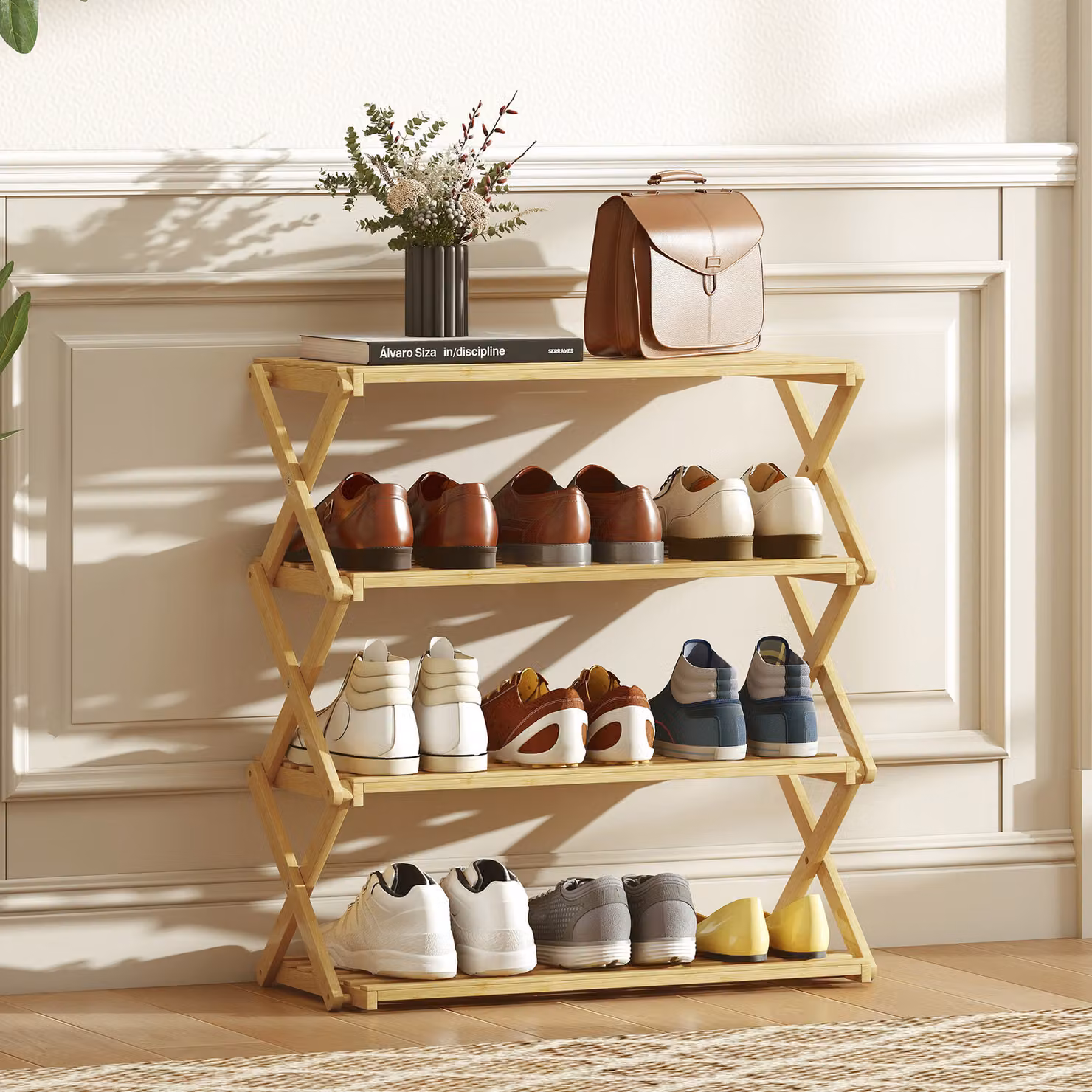 HOMCOM 4-Tier Bamboo Shoe Rack in Beige – 3