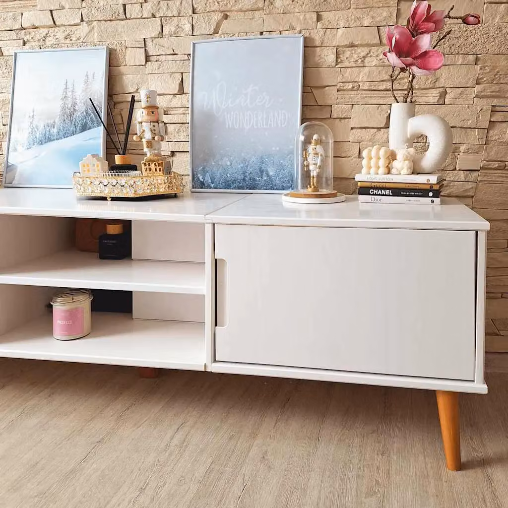 Berkfield Home MOLDE White TV Cabinet in Solid Pine Wood, W/D/H: 158 x 40 x 49 cm – 4