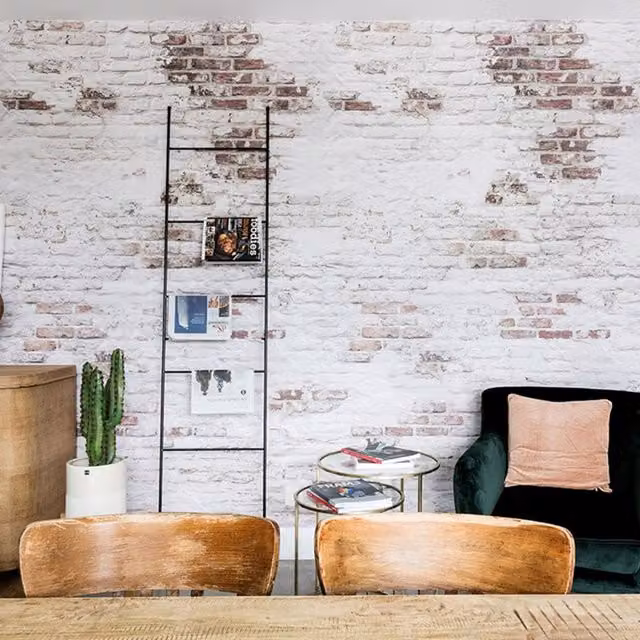 Grandeco Brick Digital Mural Wallpaper in White