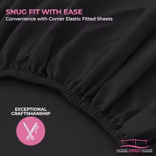 Snug City Home Sweet Home UK King Size Polycotton Fitted Sheet, Black, W/D/H: 180 x 200 x 25 cm – 5